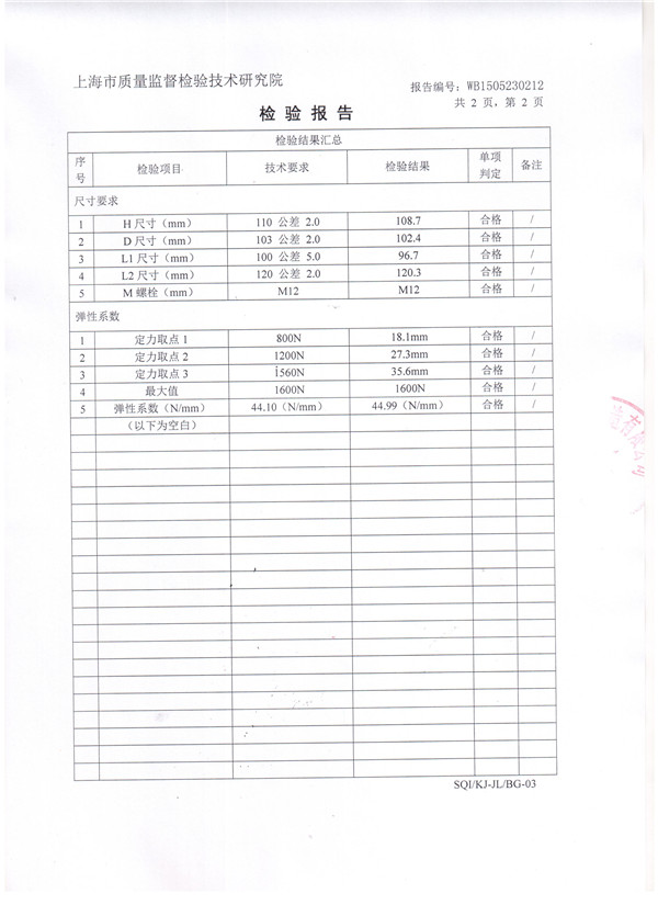 上海淞江ZTA型水泵彈簧減震器檢驗(yàn)報(bào)告 上海淞江ZTA型水泵彈簧減震器檢驗(yàn)報(bào)告